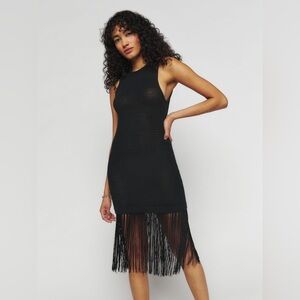 Reformation Cary Cotton Knit Fringe Dress
